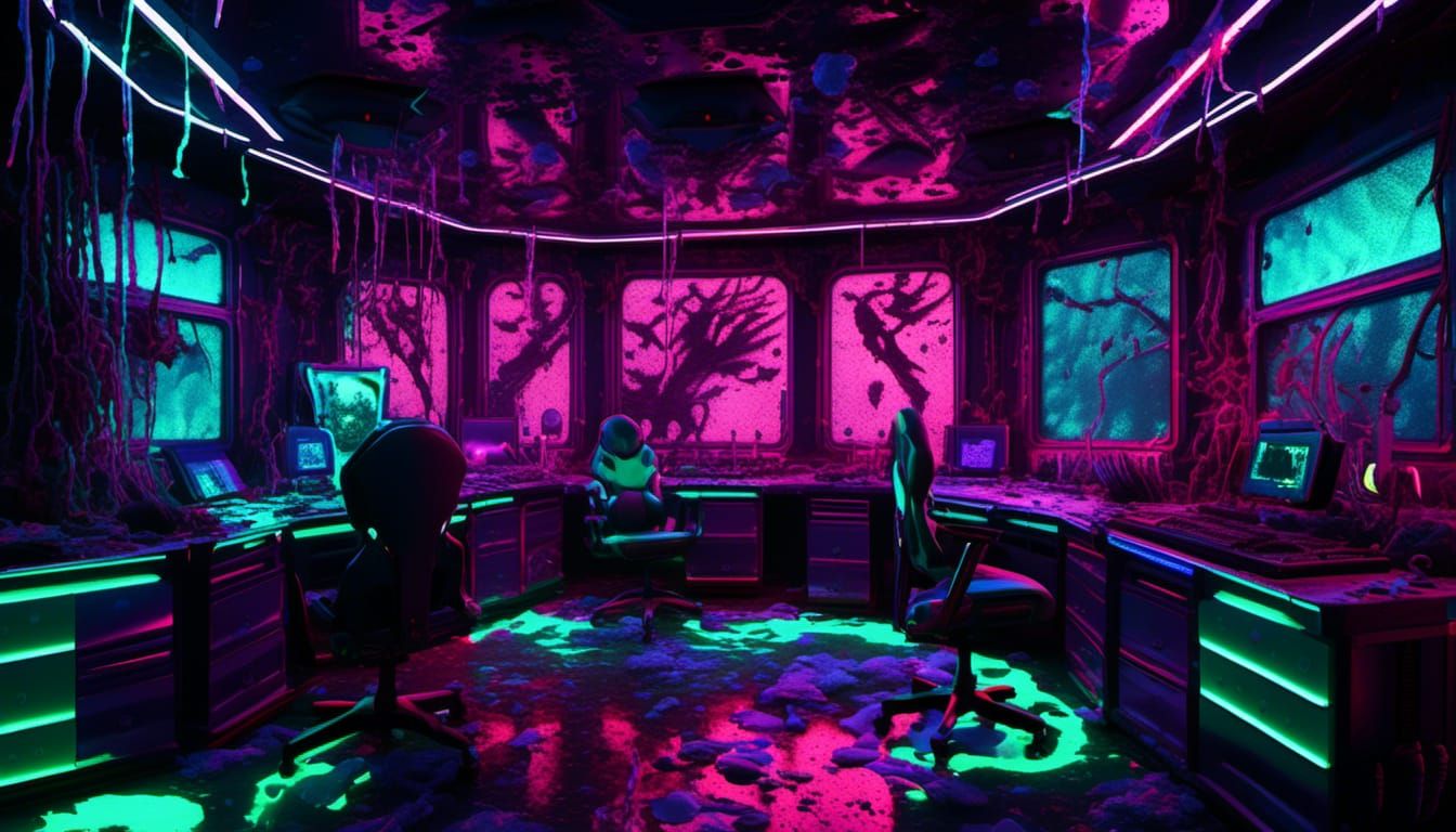 Control Room Splattered in Glowing Predator Blood