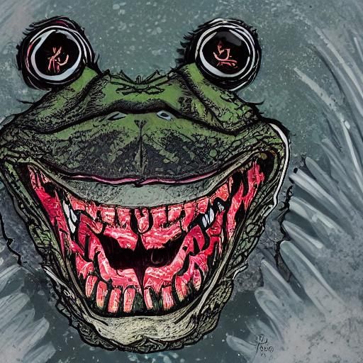 Creepy Frog Mask Portrait in Japanese Horror Style