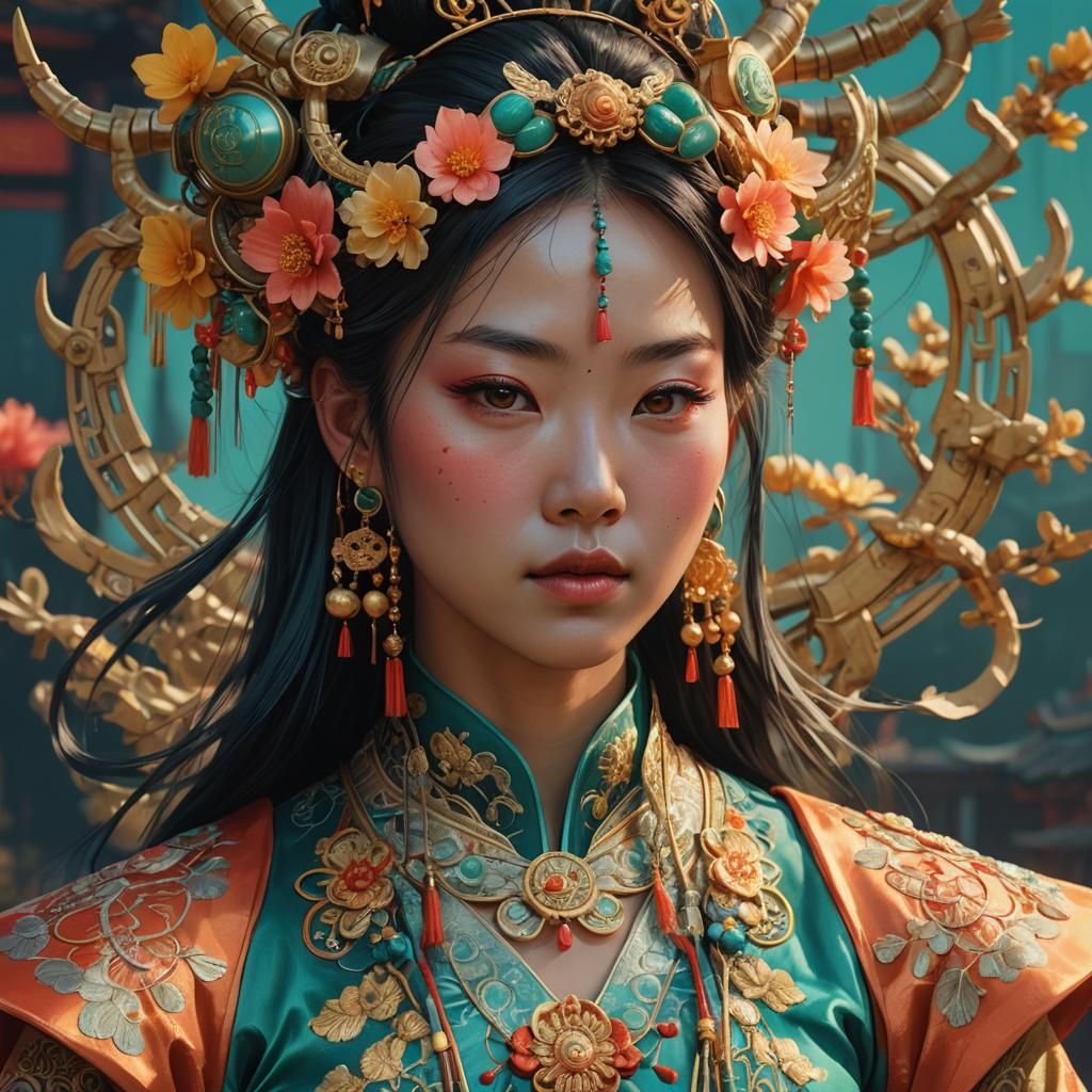 Chinese Girl in Traditional Dress: Digital Art Portrait