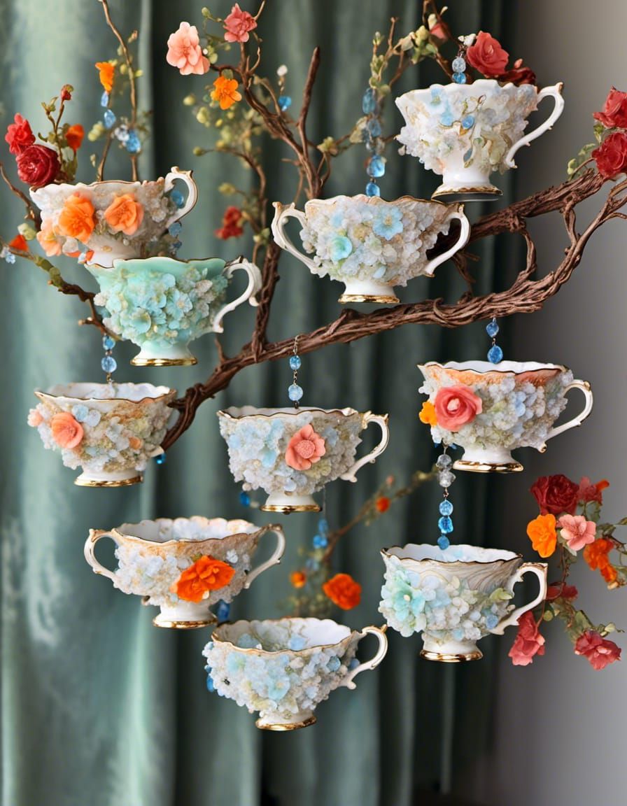 Sparkling Teacup Tree Sculpture