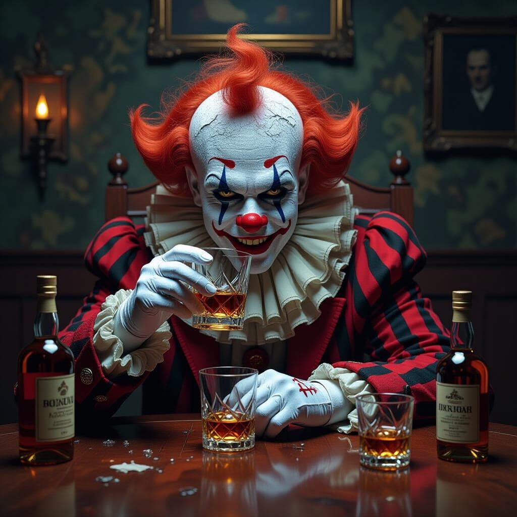 Clown Portrait with Whiskey and Gin