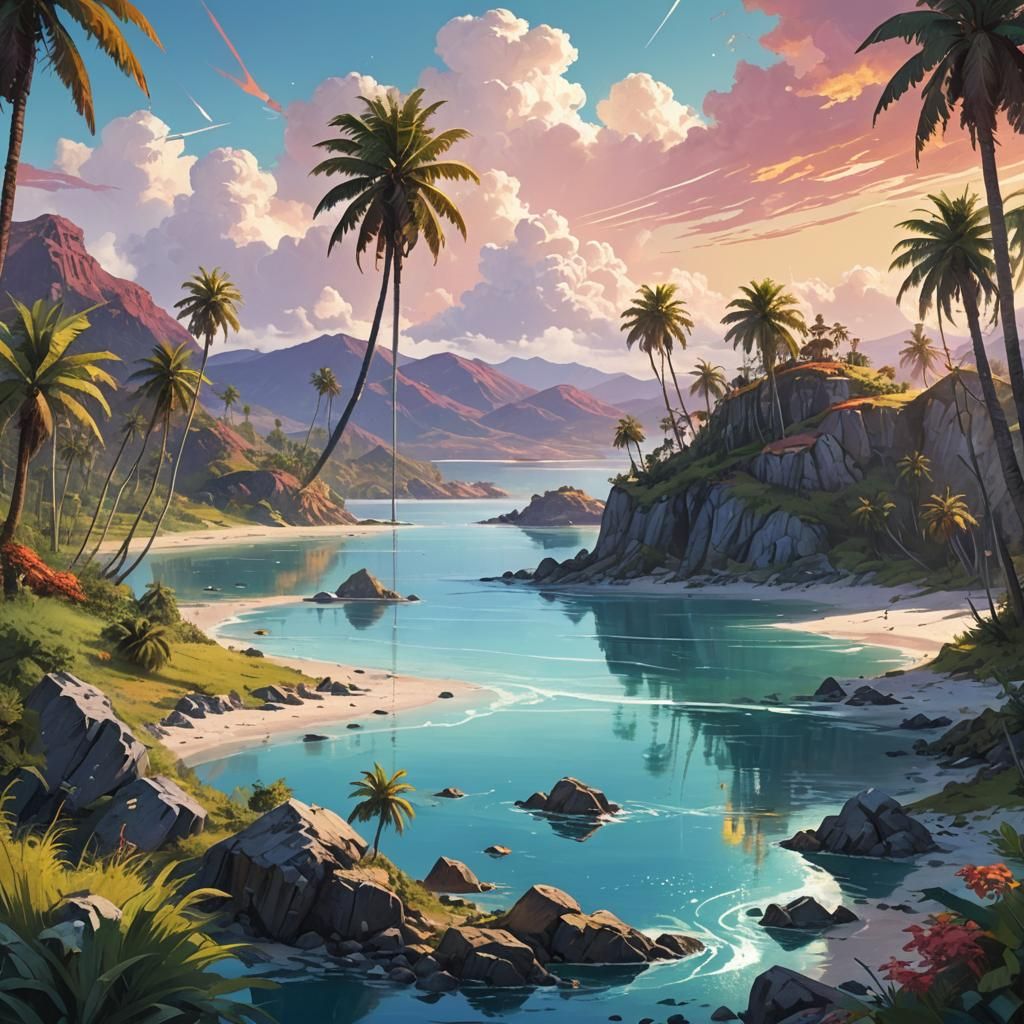 Colorful Archipelago Concept Art in Fantasy Style