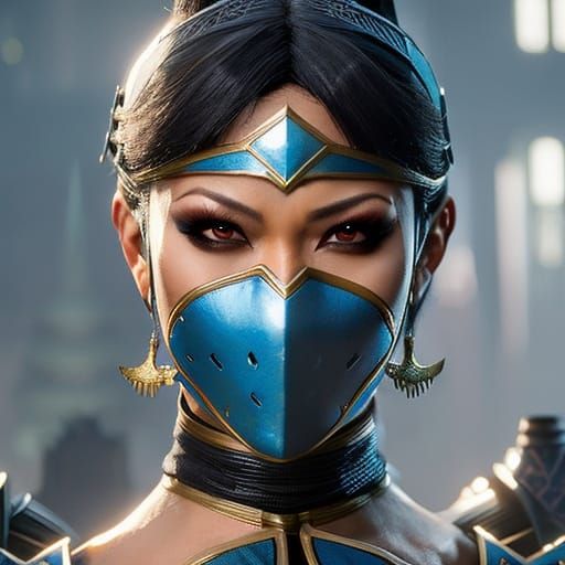 Kitana Mortal Kombat Portrait in Hyperdetailed Digital Art