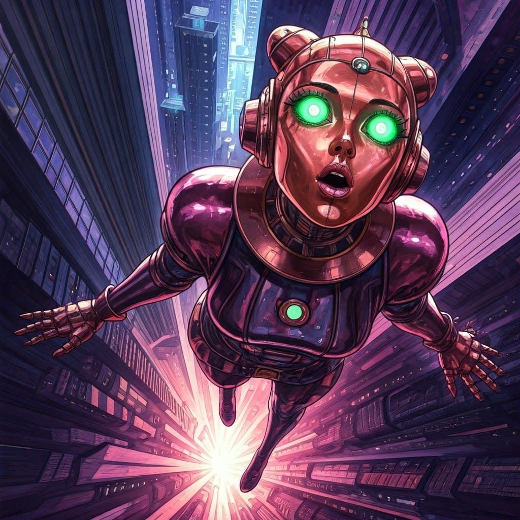 Retrofuturistic Cyborg in Elegant Gothic Punk Attire