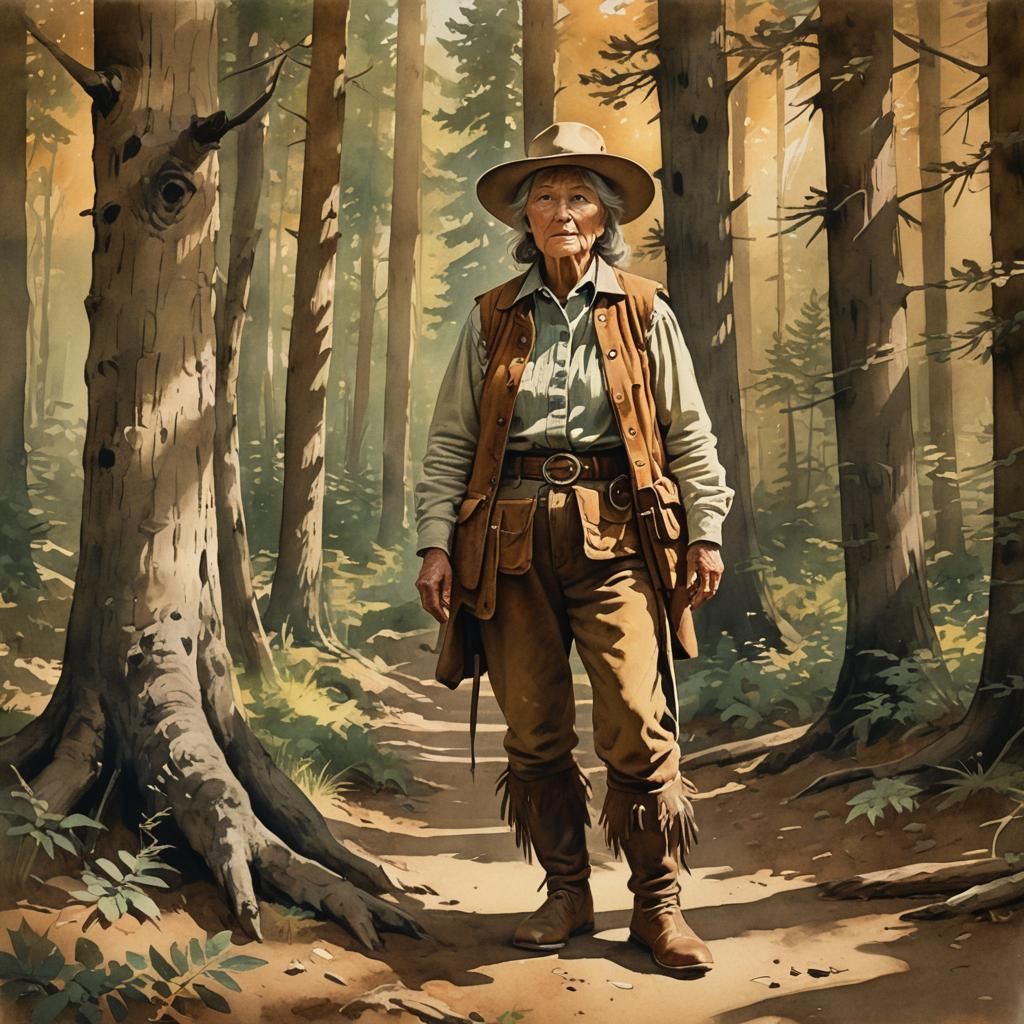 Vintage Portrait of Woman in Buckskins, Oil Painting