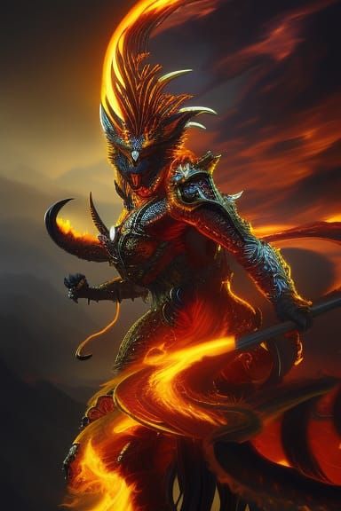 Fiery Cat Demon in Dark Fantasy Style