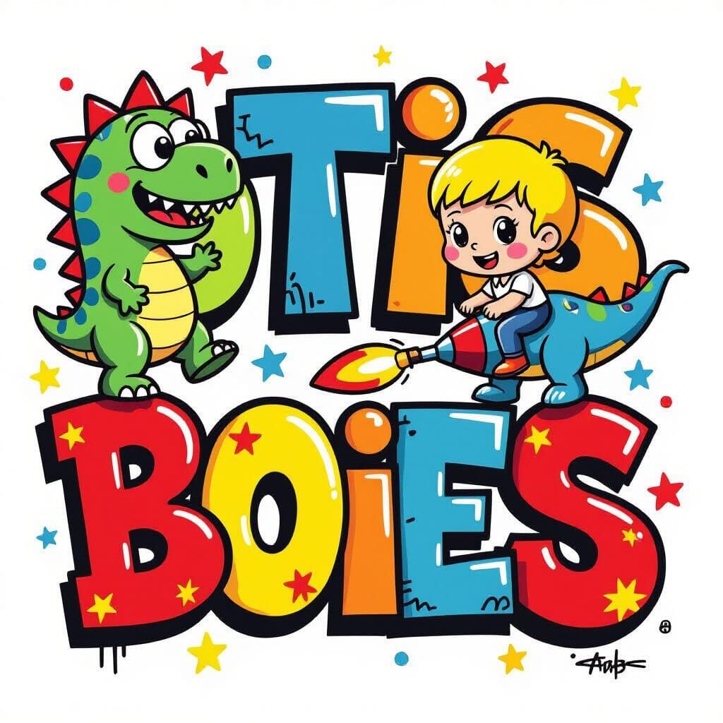 Otis Graffiti Art with Dinosaurs and Rocket