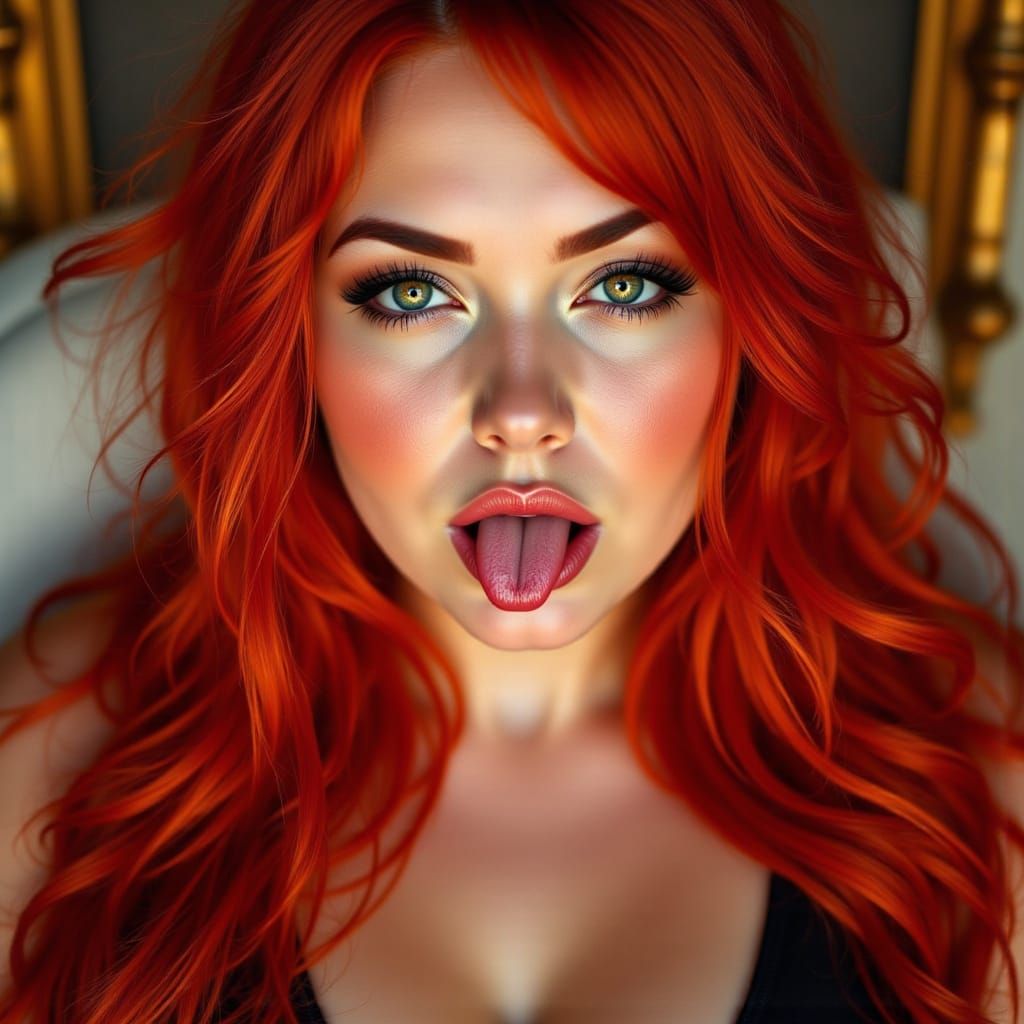 Hyperrealistic Portrait of a Vibrant Red-Haired Woman