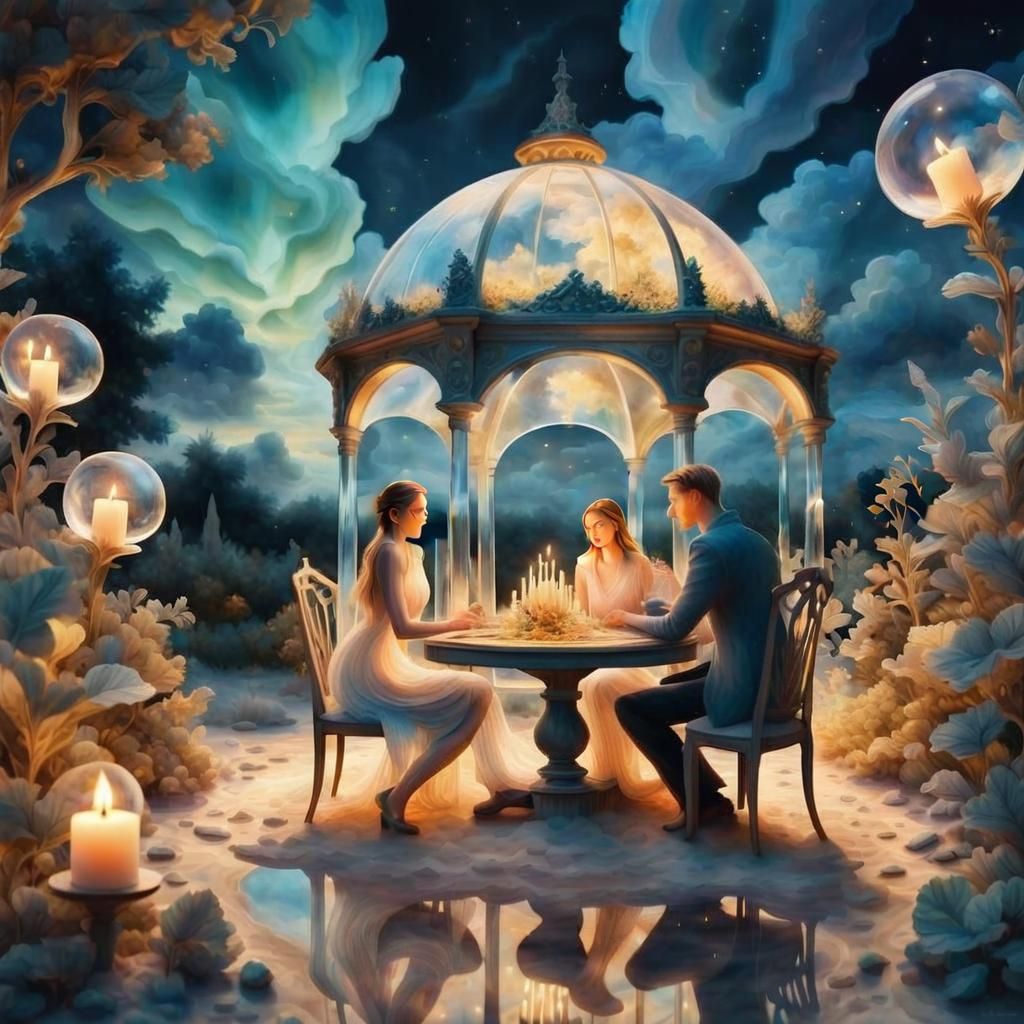 Couple Dining in a Magical Translucent Sculpture