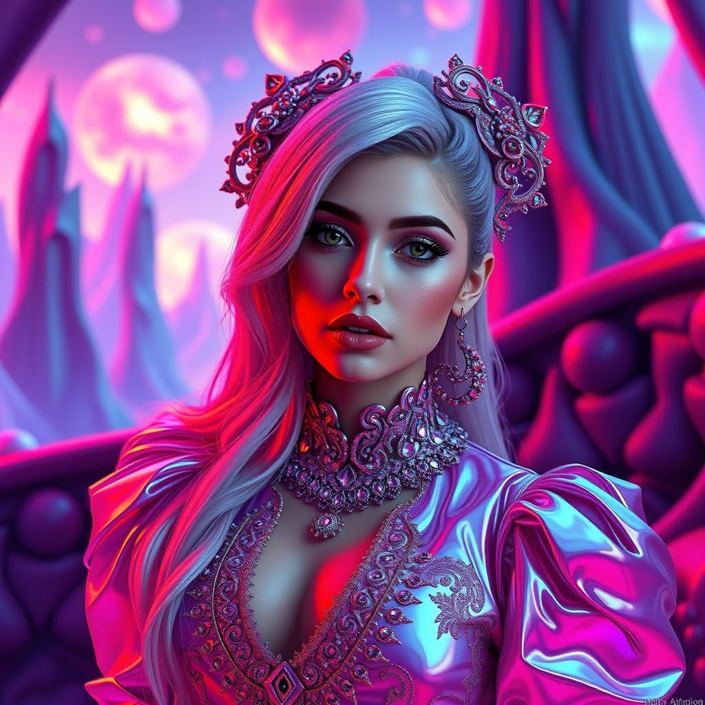Surreal Dreamscape Goddess in Iridescent Attire