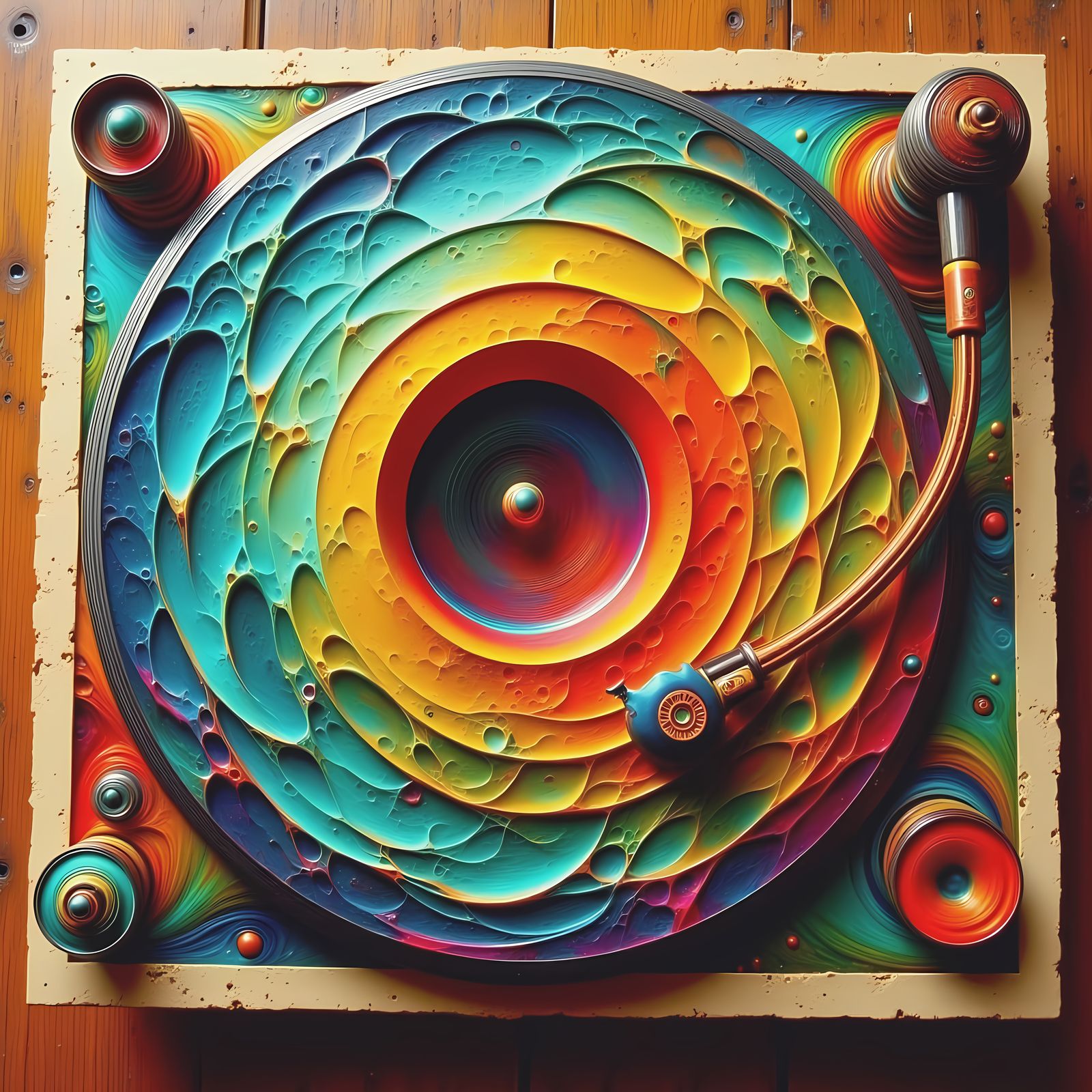 Abstract Orphism Oil Painting of Turntable and Vinyl