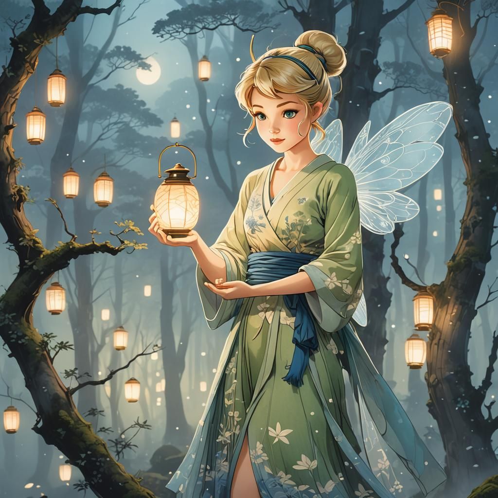 Tinker Bell Portrait in Ukiyo-e Style