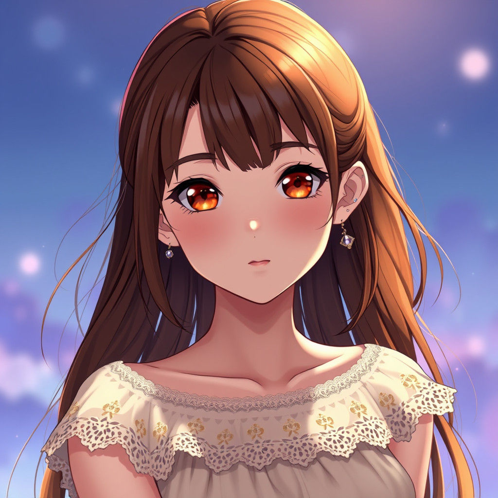 Anime Girl with Amber Eyes in Dreamy Illustration