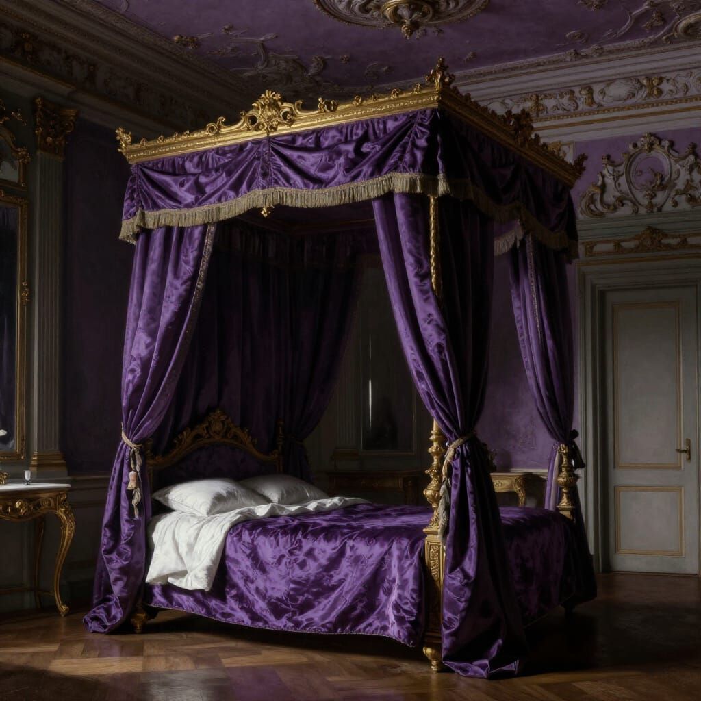 Opulent Baroque Boudoir in Dramatic Chiaroscuro