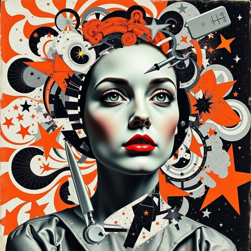 Dada Collage of Medical Instruments and Alien