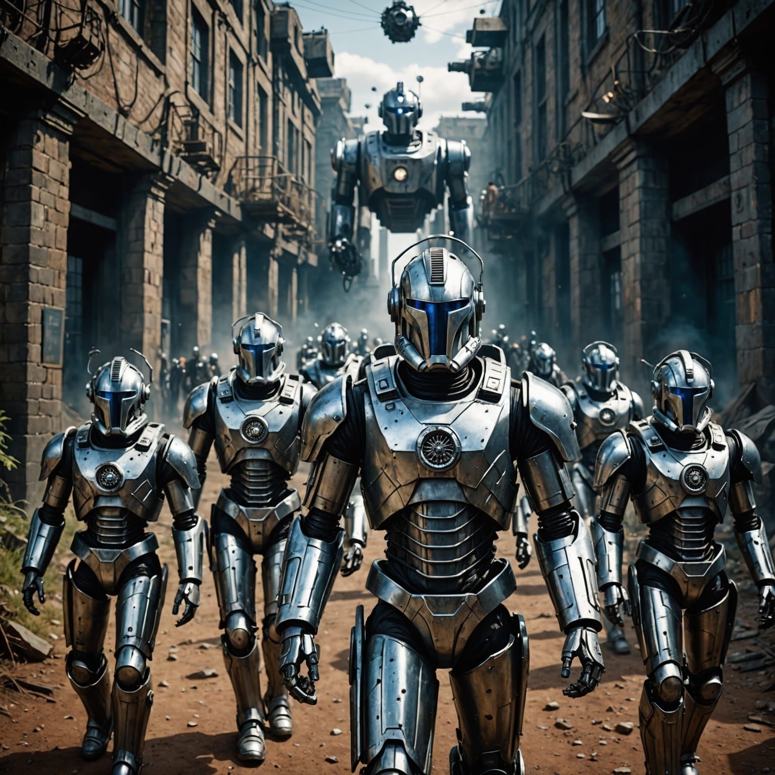 Cybermen Army in Detailed Matte Painting Style
