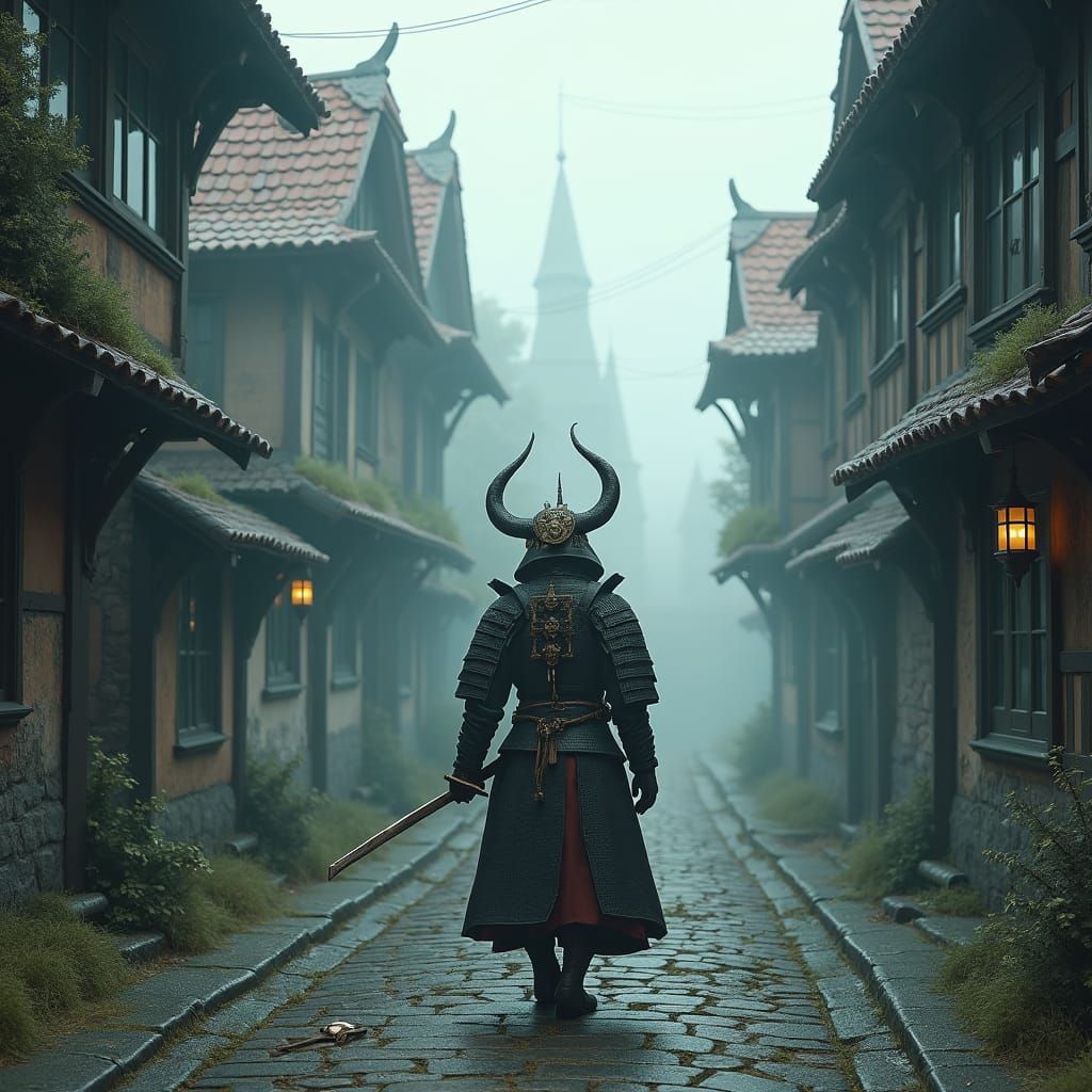 Demon Slayer in Riga's Old Town: Fantasy Concept Art