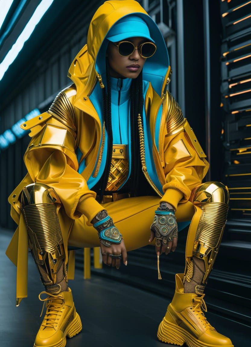 Futuristic Religious Techwear in Cyberpunk Setting