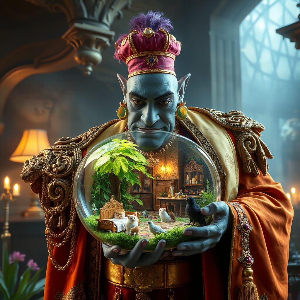 Giant Genie Gazing at Miniature World