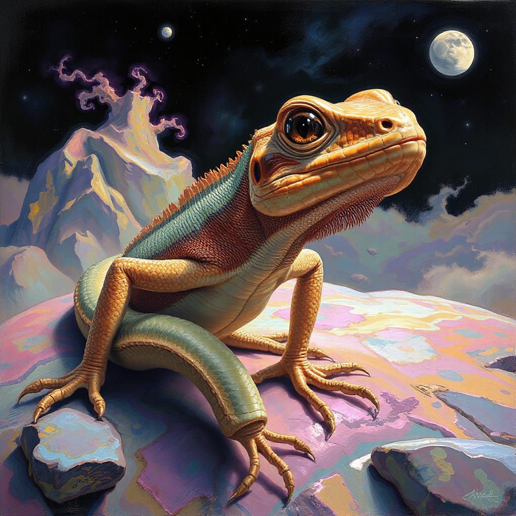 Ethereal Lizard Form Emerges from Cosmic Dreamscapes