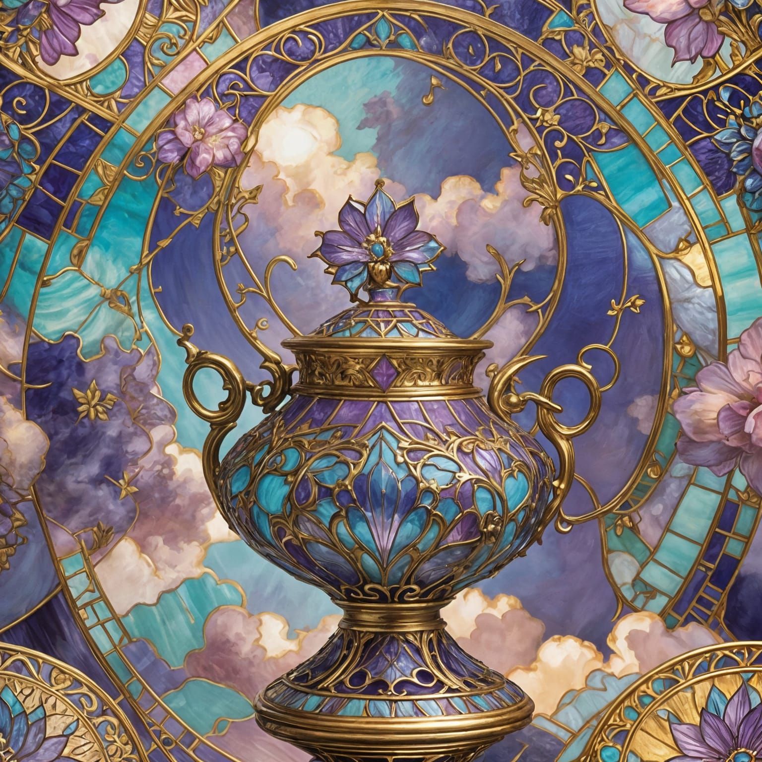 Tiffany Style Vase with Gold Leaf