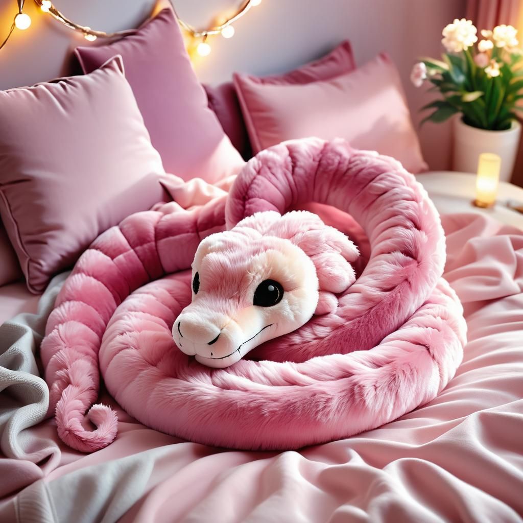 Pink Velvet Serpent in Chibi Art Style