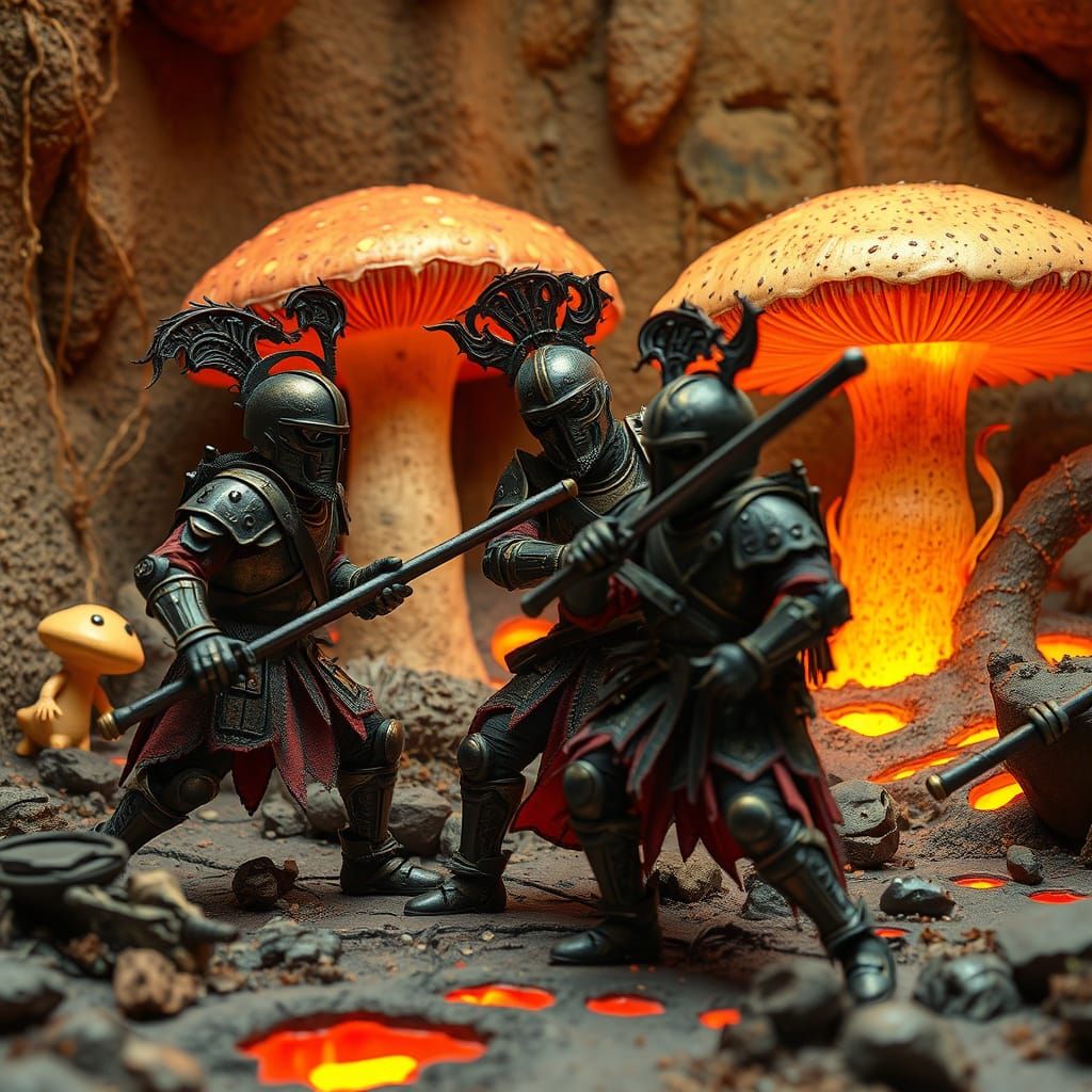 Claymation Warriors Clash in a Surreal Landscape