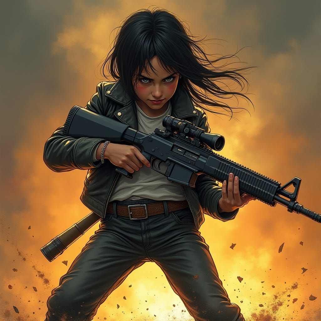 Gritty Little Warrior Girl in Leather Gear