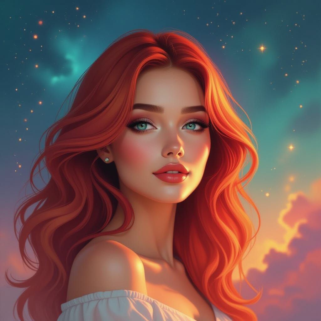 Airbrush Portrait of Woman with Gradient Hair