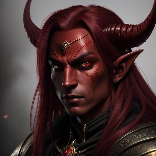 Tiefling Warrior Portrait in Dark Fantasy Style