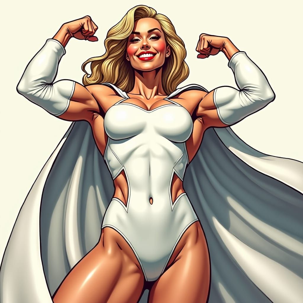 Powergirl Flexing Biceps in Comic Book Style