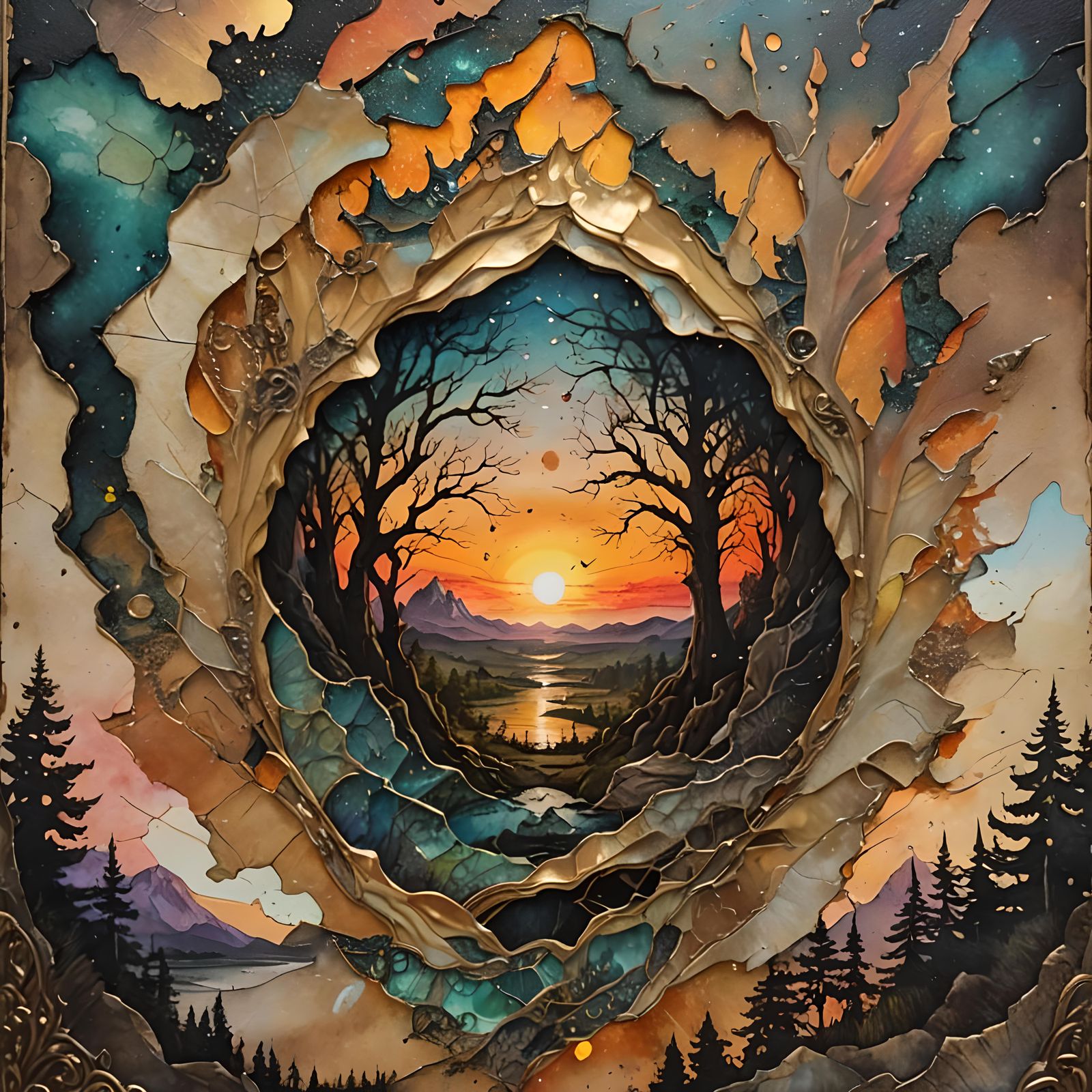 Detailed sunset painting
