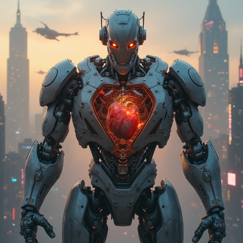 Cyberpunk Robot Reveal in Futuristic Cityscape