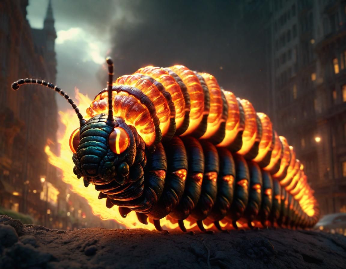 Flaming Caterpillar in Epic Digital Painting