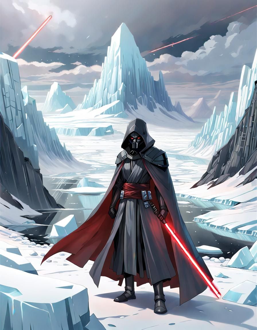 Sith Lord in Arctic Landscape: Manga Illustration