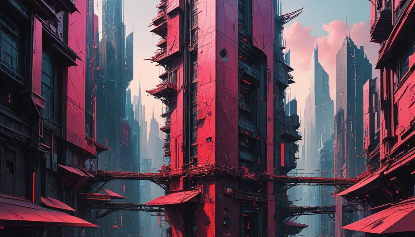 Abstract Cyberpunk Cityscape with Geometric Details