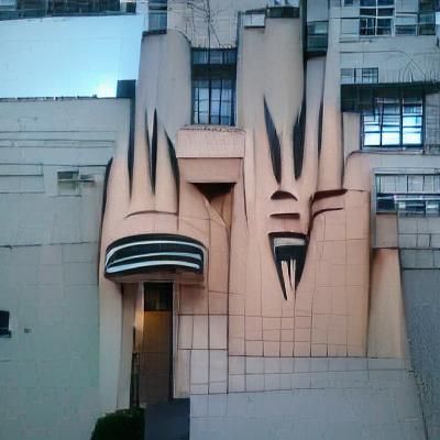 Grumpy Cartoon Building with Exaggerated Features