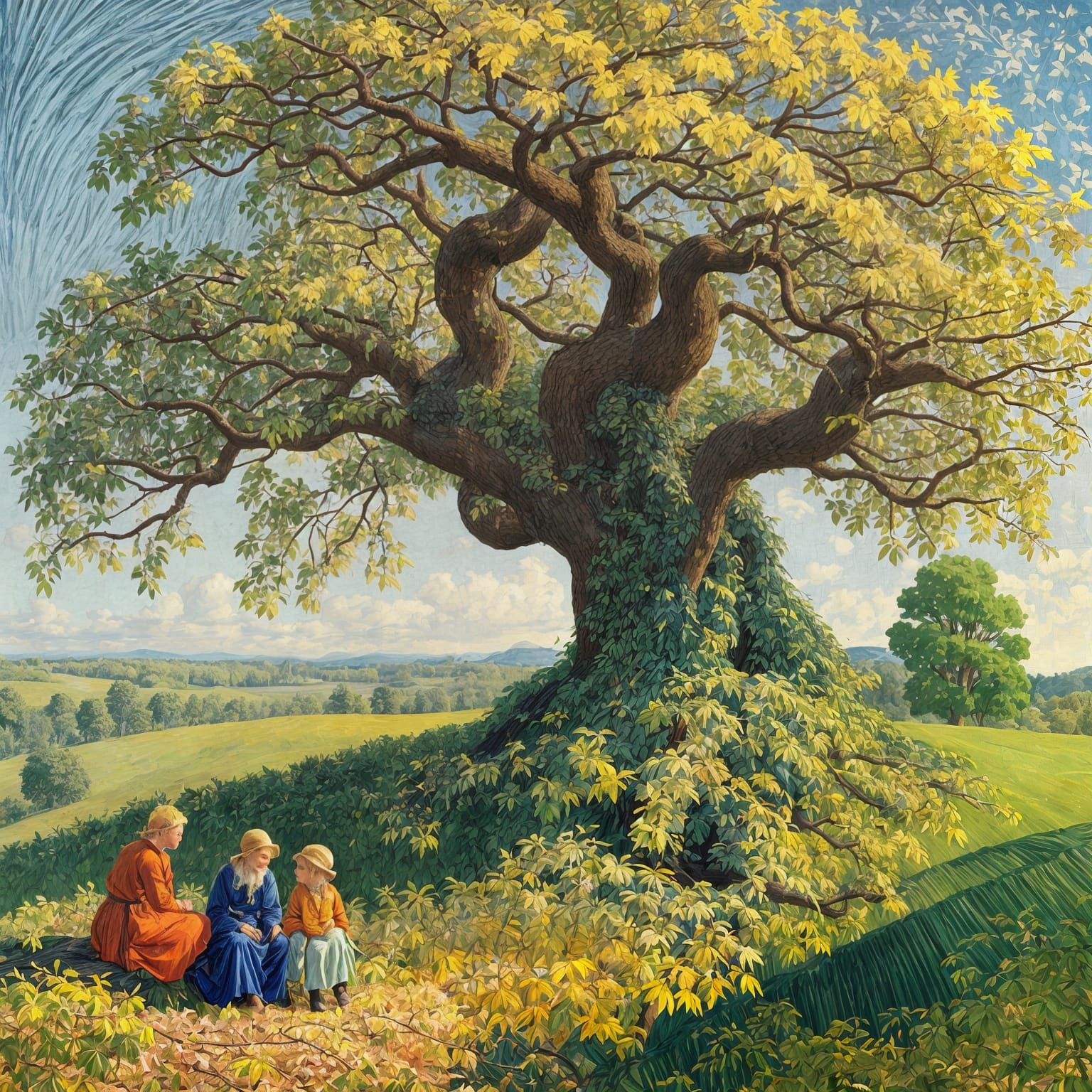 Impressionistic Tree Shelters Children Storytelling