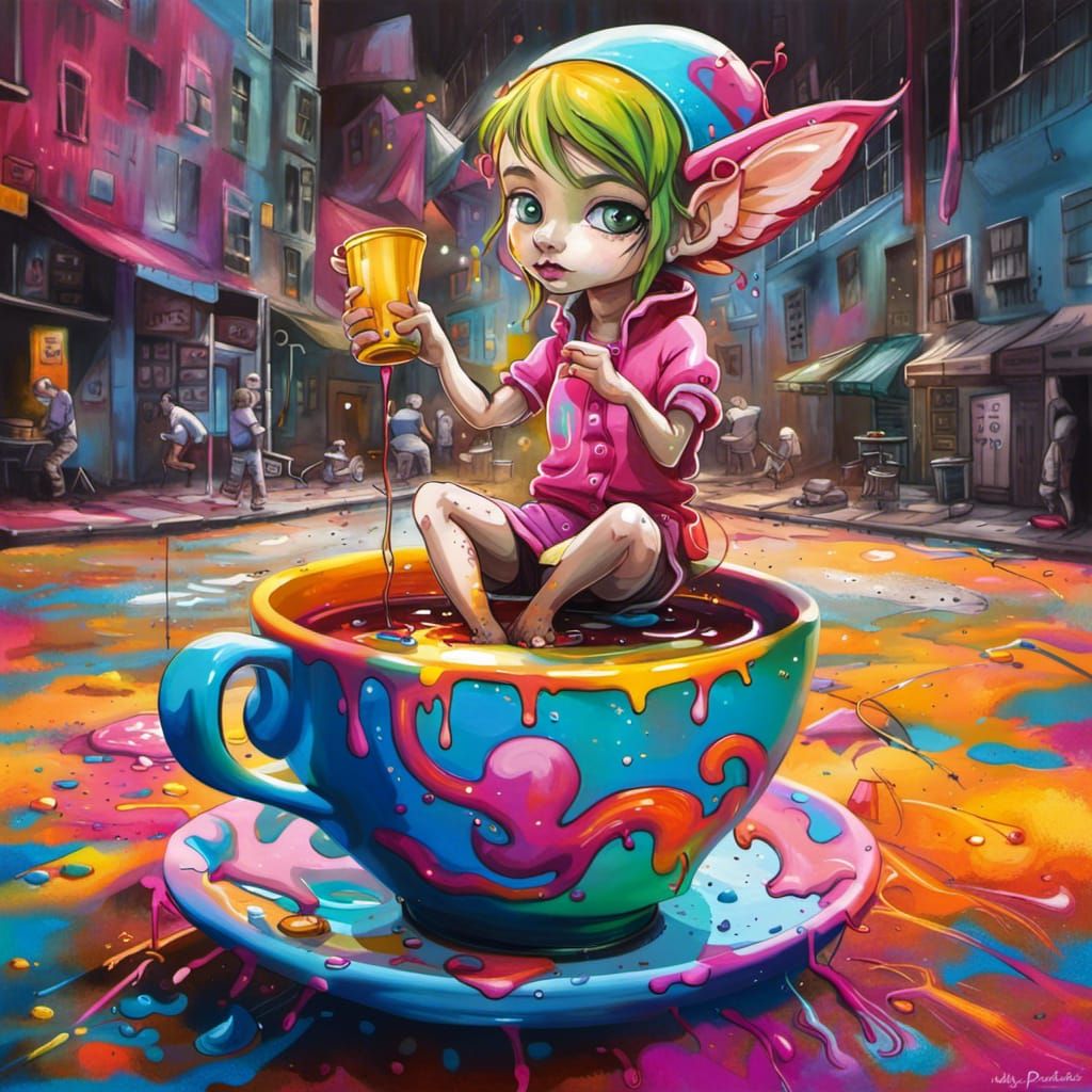 Playground Tea Cup Pixie in Graffiti Street Art