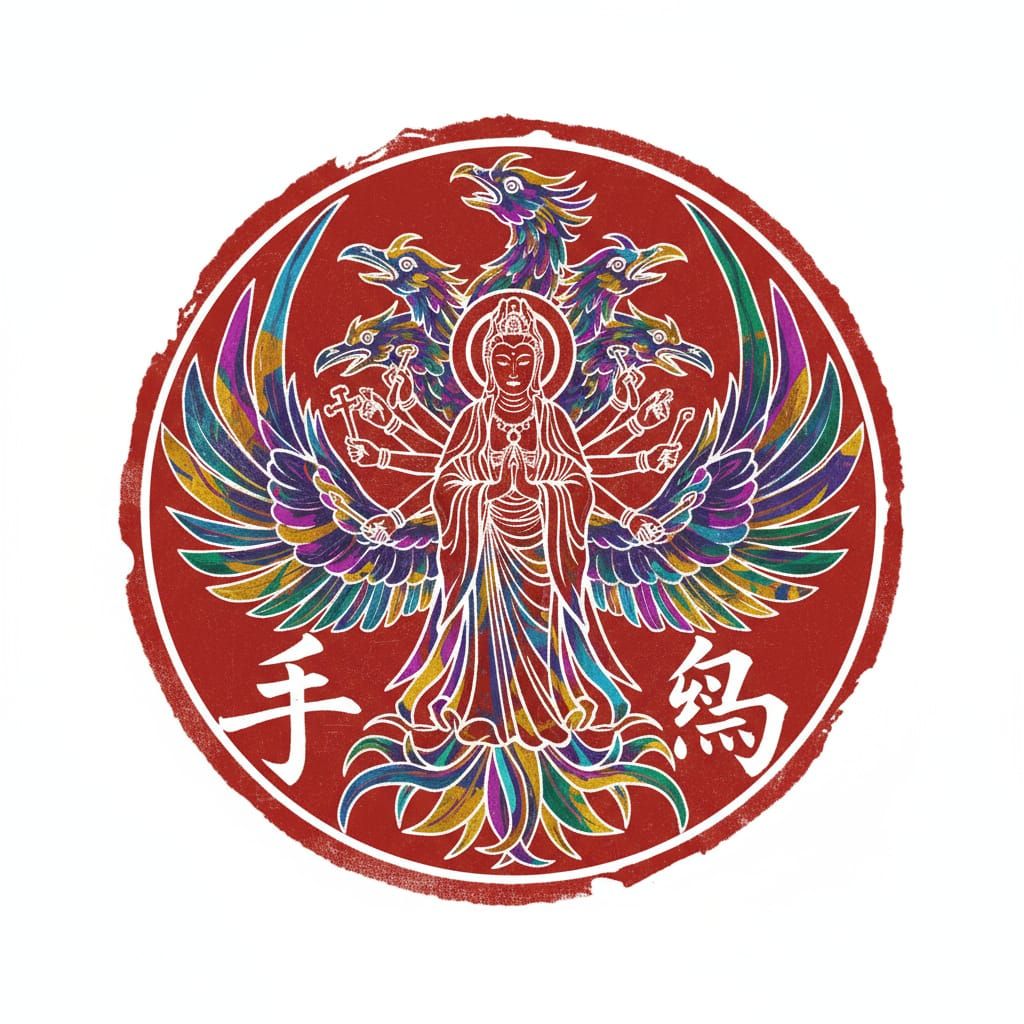 Guanyin & Nine-Headed Bird Seal Stamp Logo