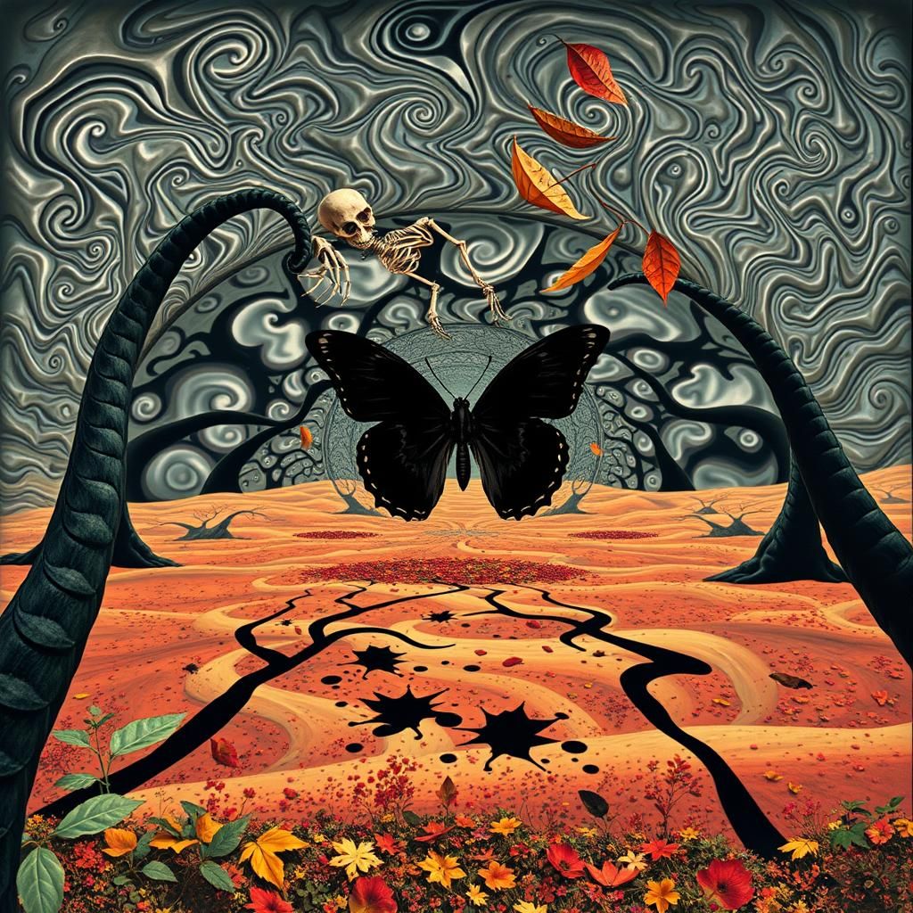 Surreal Landscape with Elastic Flora and Vortex