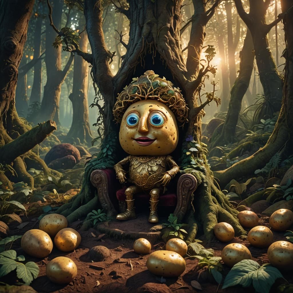 Potato King on Forest Throne, Fantasy Art
