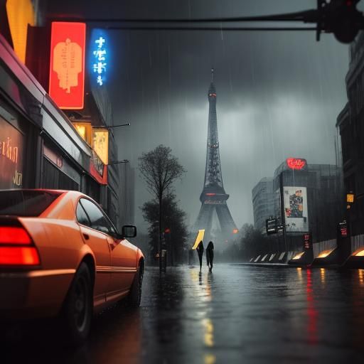 Rainy Night in Paris: Cinematic View of Eiffel Tower