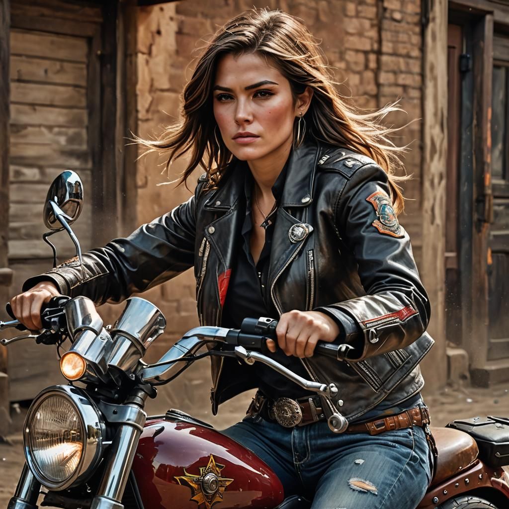 Gunslinger Rides Scooter in Old West, Hyperrealistic Art