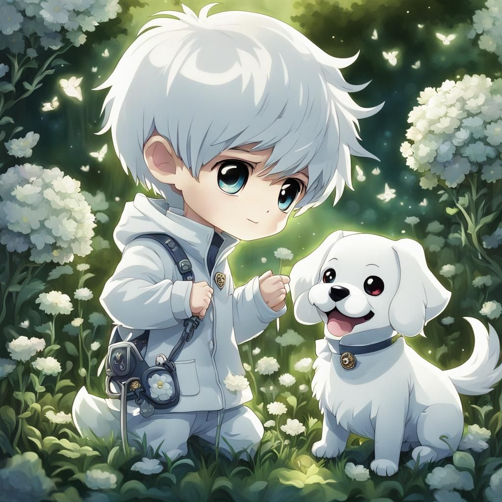 Chibi Ghosts in Garden Anime Style