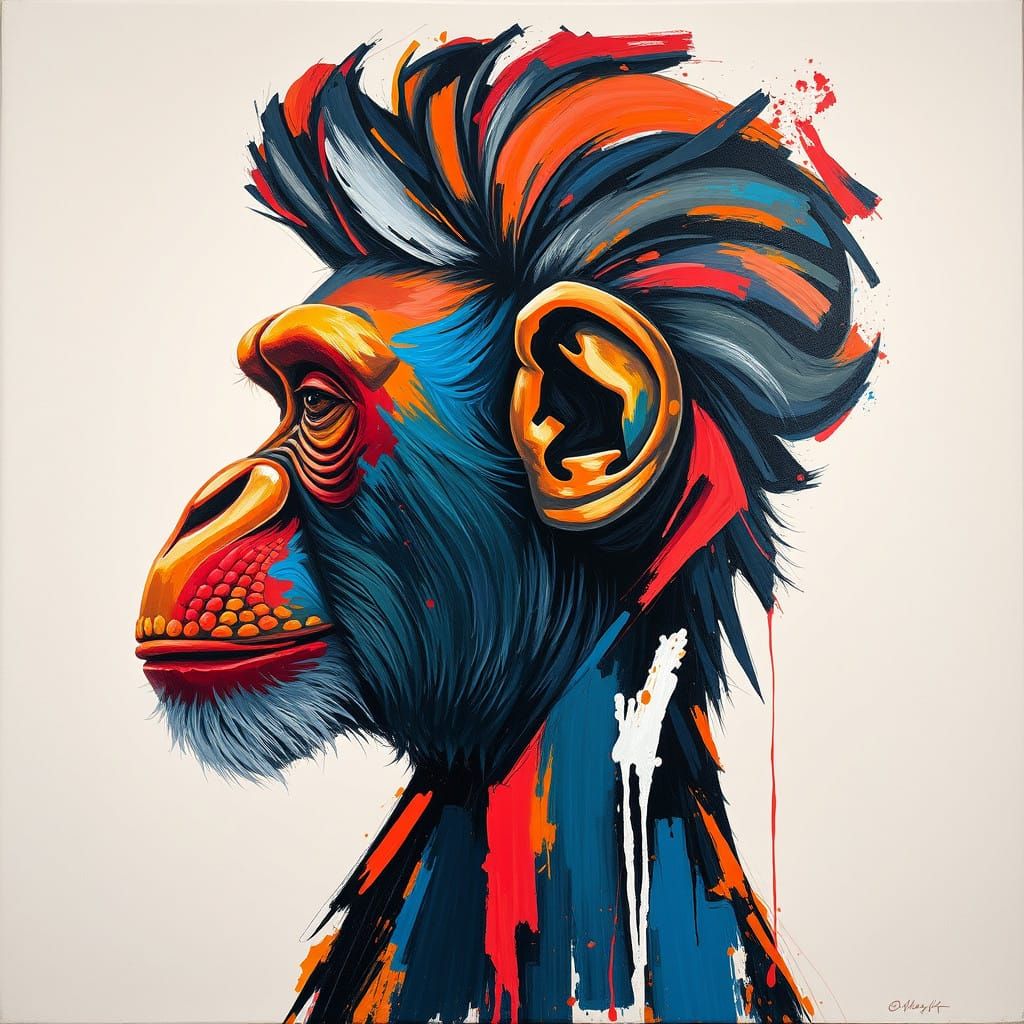 Elegant Ape in Impasto Style