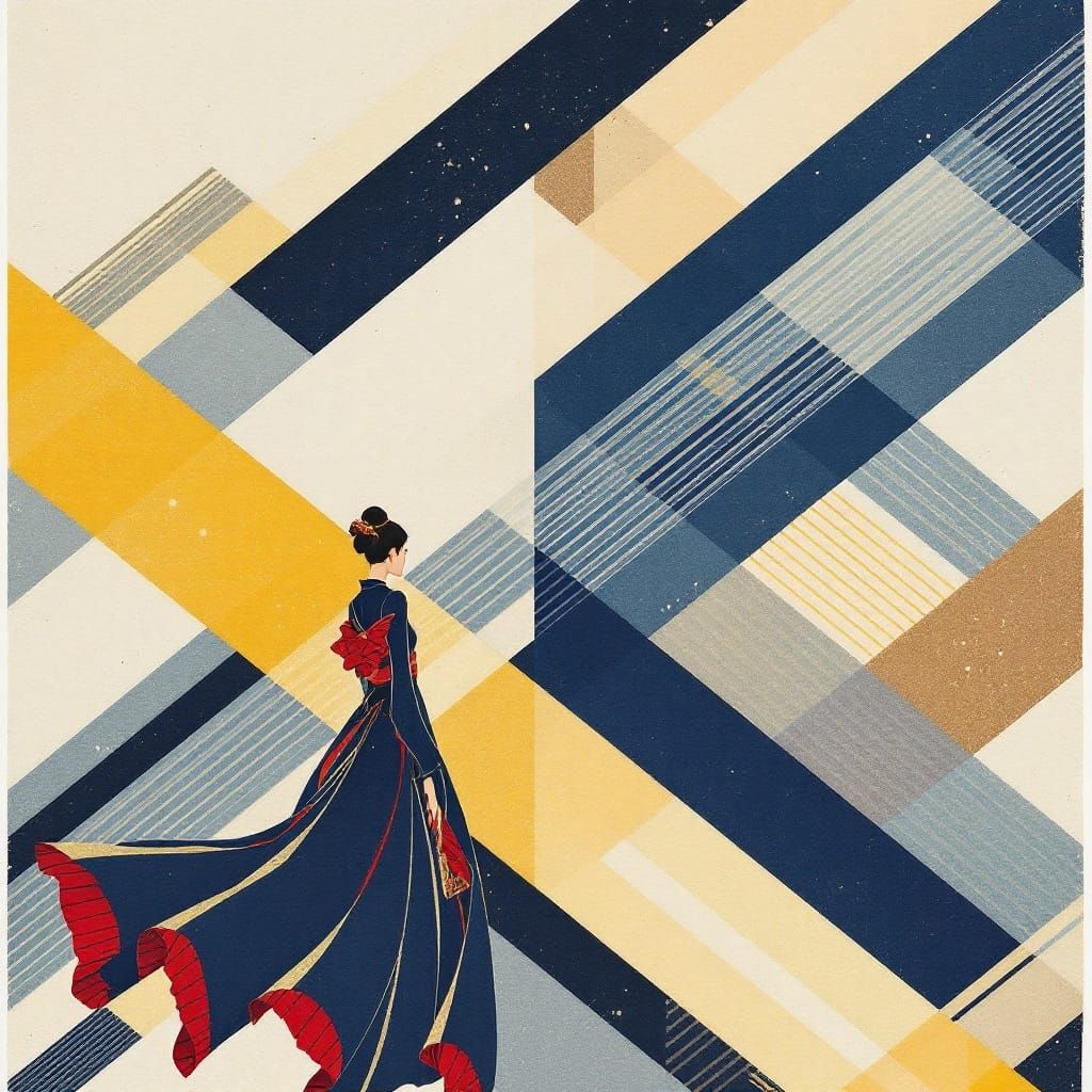 Modern Ukiyo-e Goddess Cuts Through Traditional Geometry