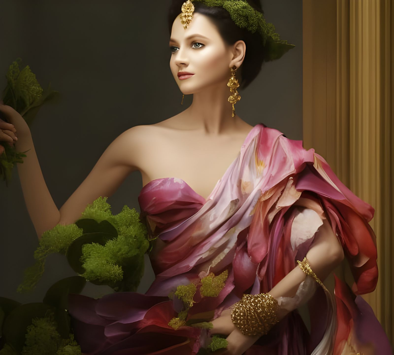 Masterpiece Art Portrait with Soft Light and Flowers