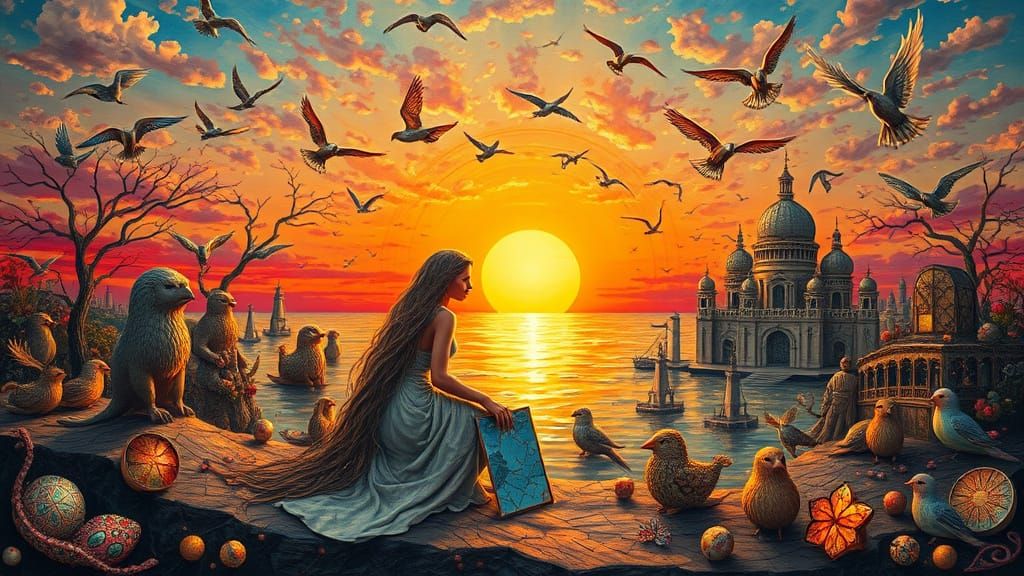 Psychedelic Floating City with Sacred Geometry Art