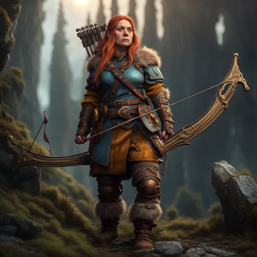 Dwarf Ranger with Crossbow, Detailed Matte Painting